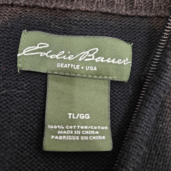 Eddie Bauer Black Nordic Snowflake Fair Isle 1/4 Zip Mock Neck Sweater Large O48 - Picture 8 of 10